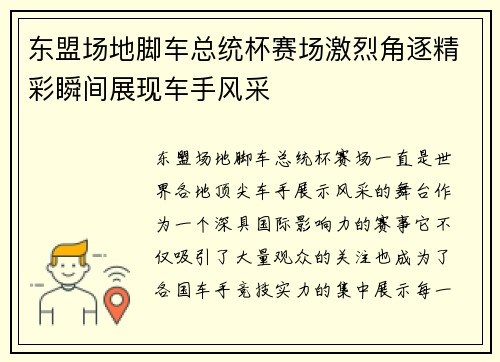 东盟场地脚车总统杯赛场激烈角逐精彩瞬间展现车手风采